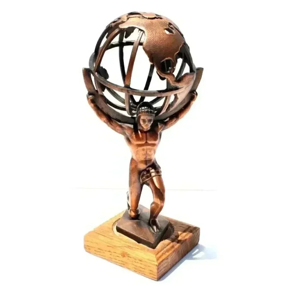 Vtg Greek Myth Giant Titan Atlas Globe Art Statue Figurine Figure Room Decor - Picture 1 of 3